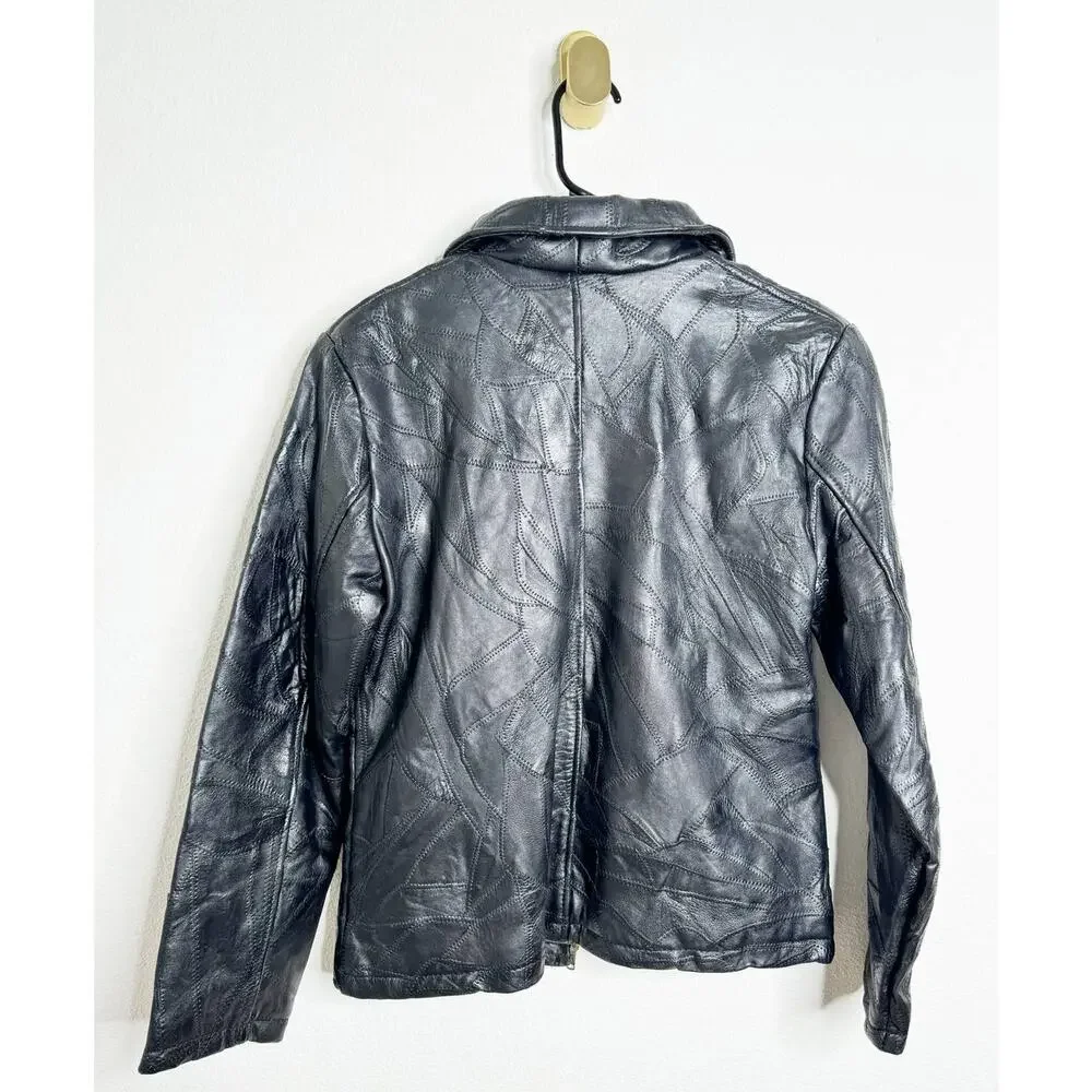 Vintage Black PBX Basics Patchwork Leather Sleek Jacket Coat Medium